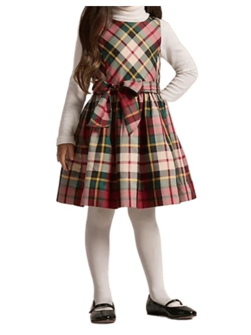 Abito da bambina in taffetà, motivo scozzese al-over nelle tonalità di rosso/verde/panna. POLO RALPH LAUREN | 312980345001